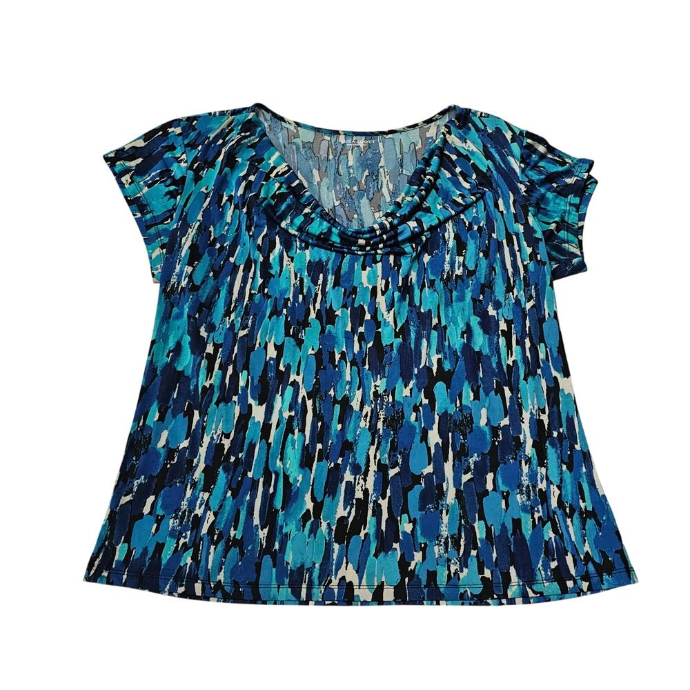 Laura Scott Size L Blouse Blue Black cowl neck